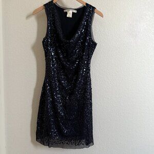 Studio M Navy Blue Sequin Cowl Neck Dress Size Small